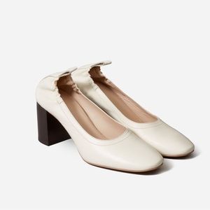 Everlane The Day High Heel size 8.5 Bone White Italian Leather Ballet Block Heel